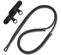 PEREKHVAT Cordon Telephone Portable, Lanière de Téléphone Portable, avec 2 Patchs Noirs Durables, Cordon tour de cou, Collier Compatibles avec Tous Les Smartphones et Plupart des Coques - Noir