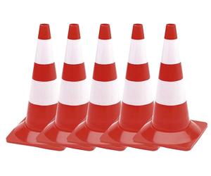 Perel 5 cônes de signalisation rouge et blanc - 50 cm