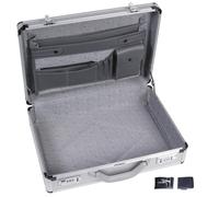Perel Attaché-case pour ordinateur portable et documents A4, avec 2 serrures à combinaison, bandoulière et coins renforcés, parfait pour un usage quotidien, robuste, en aluminium, gris, 460 x 335 x