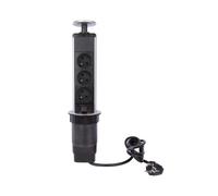 Perel Tools Multiprise escamotable encastrable – 3 prises Schuko Type E, câble 1,4 m, 3680 W