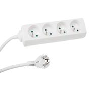 Perel Bloc multiprise, 4 Prises avec Terre française (Type E), 1.5 m, 3G1.5, Usage intérieur, Blanc