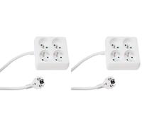 Perel Bloc multiprise, 4 Prises avec Terre française (Type E), 1.5 m, 3G1.5, Usage intérieur, Forme carrée, Blanc (Lot de 2)