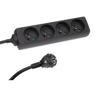 Perel Multiprise 4 prises Type E – Protection enfant, câble 5 m H05VV-F 3G1.5, 3680 W, Noire