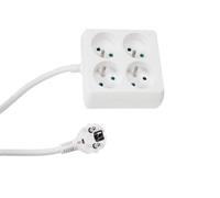 Perel Bloc multiprise, 4 Prises Type E avec Protection Enfants, câble H05VV-F 3G1.5 de 1,5 m, 3680 W, rallonge compacte pour intérieur, Blanc, IP20, 16 A, 230 V