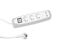 Perel Bloc multiprise avec Interrupteur, 3 Prises avec Terre française (Type E), 2 Ports USB, 1.5 m, 3G1.5, Usage intérieur, Blanc