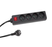 Perel Tools Bloc multiprise avec interrupteur, 4 prises Type E, 1,5 m, 3G1.5, noir