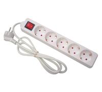 Perel Bloc multiprise avec Interrupteur, 5 Prises schuko (Type F) E, 1.5 m, 3G1.5, Usage intérieur, Blanc