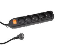 Perel Bloc multiprise avec Interrupteur, Protection Contre Les surcharges, 5 Prises avec Terre française (Type E), 1.5 m, 3G1.5, Usage intérieur, Noir