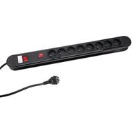 Perel Tools Bloc multiprise 8 prises Type E – Interrupteur, anti-surcharge, 1,5 m 3G1.5, noir/rouge