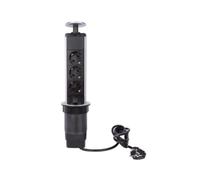 Perel Bloc multiprise escamotable, 3 Prises schuko (Type F), diamètre 71 mm, Usage intérieur, Noir/Gris