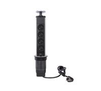 Perel Bloc multiprise escamotable, 4 Prises avec Terre française (Type E), diamètre 71 mm, Usage intérieur, Noir/Gris