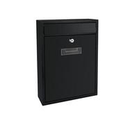 Perel Boite aux Lettres Murale Ibiza pour Exterieur Noire avec Plaque et Serrure, Boite aux Lettres compacte en Metal