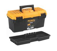 Perel Tools Boîte à outils plastique vide – 2 fermetures – Noir/Orange – 410 x 209 x 195 mm