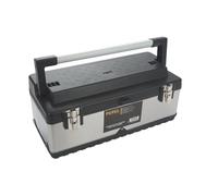 Perel Boîte à outils, acier inoxydable, avec poignée en aluminium, plateau porte-outils amovible, fermetures métalliques, 590 x 280 x 255 mm