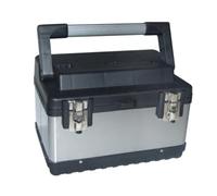 Perel Tools – Boîte à outils en acier inoxydable, poignée alu, plateau amovible, 380 x 270 x 225 mm