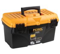 Perel Boîte à outils, polypropylène, avec plateau porte-outils amovible, poignée rabattable et fermeture en plastique, noir/orange, 432 x 250 x 238 mm