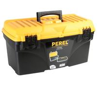 Perel Boîte à outils, polypropylène, avec plateau porte-outils amovible, poignée rabattable et fermetures en plastique, noir/orange, 535 x 291 x 280 mm