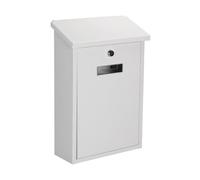 Perel Boîte aux Lettres extérieure Rio Blanche Murale et sur Pied avec Porte-nom et Serrure, boîte aux Lettres métallique avec 2 clés et Accessoires de Fixation, Fente compacte, pour Maison et Bureau