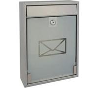 Perel Tools Boîte aux lettres murale Milan – Argent, verre dépoli, serrure 2 clés, 36×26×8 cm