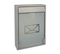 Perel Tools Boîte aux lettres murale Milan – Argent, verre dépoli, serrure 2 clés, 36×26×8 cm