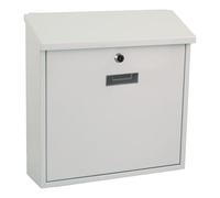 Perel Boite aux lettres murale Monaco pour exterieur blanche avec plaque nominative et serrure, boite aux lettres metallique avec 2 cles et accessoires de montage, design moderne pour maison et bureau