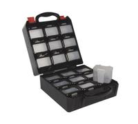 Perel boîte d’assortiment, 18 boîtes amovibles, couvercles transparents et clips de ceinture, coffret en plastique pour petites pièces, vis, écrous, boulons, électronique, atelier