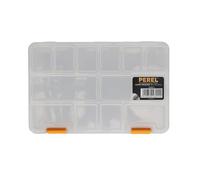 Perel Tools Boîte d'assortiment en plastique 15 compartiments fixes, transparente, empilable pour vis
