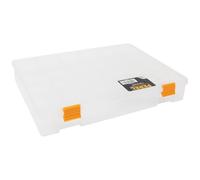 Perel Boîte d’assortiment, boîte de rangement en plastique, 21 compartiments fixes, entièrement transparente, empilable, grand format, pour vis écrous clous, petites pièces, atelier et loisirs