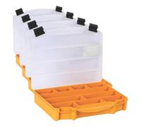 Perel boîte d’assortiment en plastique avec 10 compartiments fixes, couvercle transparent, empilable, pour vis, écrous, clous et petites pièces, atelier, garage et loisirs (Lot de 4)