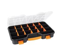 Perel Boîte d’assortiment en plastique, max. 20 compartiments avec 16 séparateurs amovibles, couvercle transparent, empilable, grand format, pour vis écrous clous et petites pièces, atelier garage