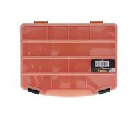 Perel Boite de rangement compartimentée vide, boîte rangement outils bricolage, boite compartiment, couvercle en plastique transparent, empilable, 251 x 200 x 44 mm, orange