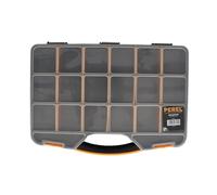 Perel Boite de rangement compartimentée vide, boîte rangement outils bricolage, boite compartiment, couvercle en plastique transparent, 16 séparateurs amovibles, empilable, 415 x 286 x 61 mm,