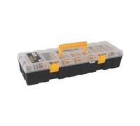 Perel Boite de rangement, max. 9 compartiments, 8 séparateurs, couvercle transparent, empilable, 460 x 160 x 90 mm, noir/jaune