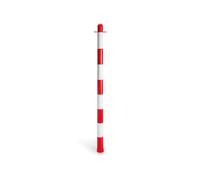Perel Borne de signalisation 90 cm rouge blanc, poteau en plastique avec 2 anneaux pour chaîne ou ruban, idéale pour clôtures temporaires, événements, parkings et espaces publics, résistante et stable