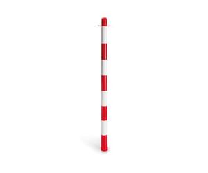 Perel Borne de signalisation 90 cm rouge blanc, poteau en plastique avec 2 anneaux pour chaîne ou ruban, idéale pour clôtures temporaires, événements, parkings et espaces publics, résistante et stable