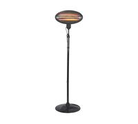 Perel Chauffage de terrasse sur pied, 2000 W, quartz, avec cordelette, protection anti-basculement, 3 niveaux de chauffe, hauteur réglable, résistant aux projections d'eau, métal, noir