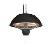 Perel Chauffage de terrasse suspendu, 1500 W, halogène, à suspendre, avec chaîne de suspension, 1 niveau de chauffe, protection contre les jets d'eau, métal, noir
