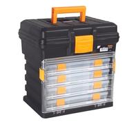 Perel Coffret de rangement multifonctionnel, boite à outils, boite de rangement vide, caisse outil plastique, portable, avec 4 boîtes amovibles, noir/orange, 340 x 272 x 341 mm