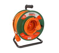 Perel Rallonge électrique sur enrouleur, usage intérieur, terre allemande, protection thermique, 50 m, 3G1.5, orange/vert