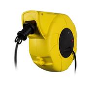 Perel Enrouleur automatique de câble électrique, pour montage mural et au plafond, terre allemande, système d'enroulement automatique, pivotant à 180°, disjoncteur thermique, 13 + 2 m, 3G1.5, jaune