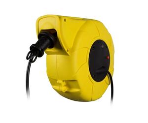 Perel Enrouleur automatique de câble électrique, pour montage mural et au plafond, terre allemande, système d'enroulement automatique, pivotant à 180°, disjoncteur thermique, 13 + 2 m, 3G1.5, jaune