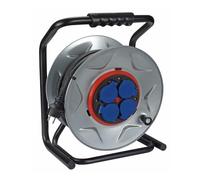 Perel Enrouleur de câble professionnel, dérouleur câble, rallonge électrique étanche, rallonge extérieure, 4 prises terre française avec clapets, système anti-torsion, 25 m, 3G2.5, gris/noir