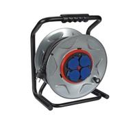 Perel Enrouleur de câble professionnel, usage intérieur et extérieur, résistant aux éclaboussures (IP44), 4 prises schuko, système anti-torsion, protection thermique, 40 m, 3G2.5, gris/noir