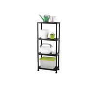 Perel Étagère de Rangement avec 4 tablettes, Montage sans Outils, avec Fixation Murale, 20 kg par Tablette, 60x30x138 cm, polypropylène, Noir, idéale pour Garage, Cuisine et Bureau