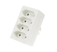 Perel Fiche multiprise, 4 prises Euro, prise terre française (type E), polypropylène, usage intérieur, blanc