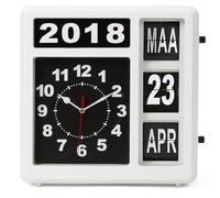Perel Horloge carrée avec Calendrier à Bascule, idéale pour Les malvoyants et Les Personnes atteintes d'Alzheimer ou de démence, analogique, 31 x 31 cm, Blanc/Noir, Version néerlandaise