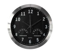 Perel Horloge murale ronde 35,5cm – Heure pilotée (DCF), thermomètre & hygromètre – aluminium argent