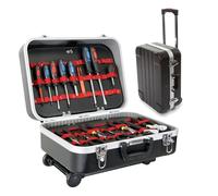 Perel Mallette à outils mobile, poignée télescopique, porte-outils, séparateurs amovibles, verrouillage par clé, 2 clés, ABS, noir, 461 x 335 x 190 mm