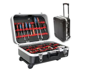 Perel Mallette à outils mobile, poignée télescopique, porte-outils, séparateurs amovibles, verrouillage par clé, 2 clés, ABS, noir, 461 x 335 x 190 mm