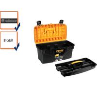 Perel Boîte à outils, polypropylène, avec plateau porte-outils amovible, poignée rabattable et fermetures en plastique, noir/orange, 535 x 291 x 280 mm